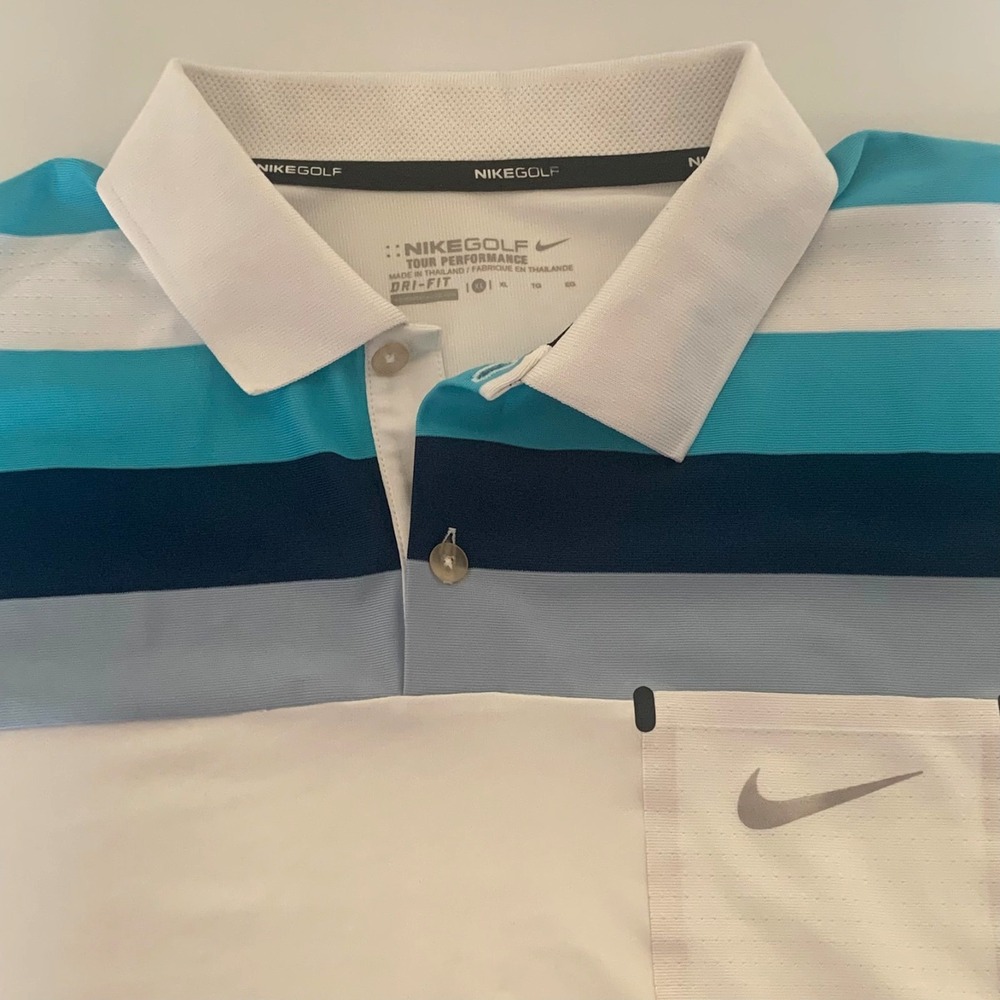 Nike Golf Polo Shirt Mens XL Blue‎ Striped Dri-FIT  Tour Performance Lightweight